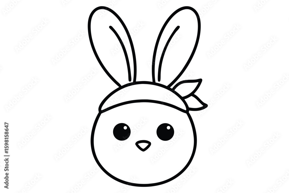 Cute chick with bunny ears line art vector illustration Cute chick with bunny ears line art vector illustration