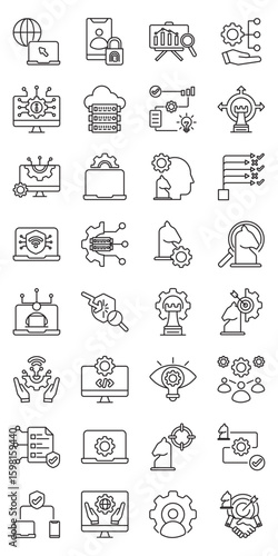IT Infrastructure Strategy set of web icons in line style. IT infrastructure, infrastructure strategy, IT planning and data center. Vector illustration