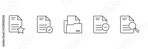 Efficient document organization and management tools for paper review approval deletion sorting analysis file system icon vector illustration set.