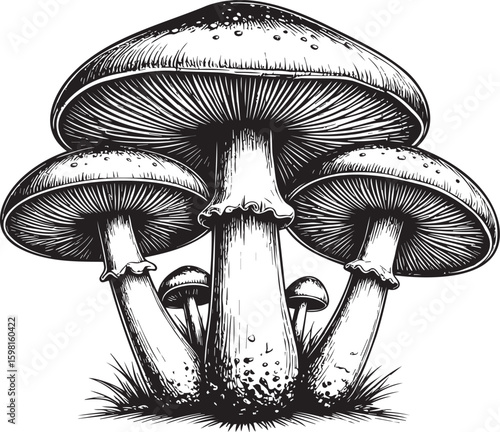 Earthy Portobello Delight: Monochrome Edible Mushroom Sketch