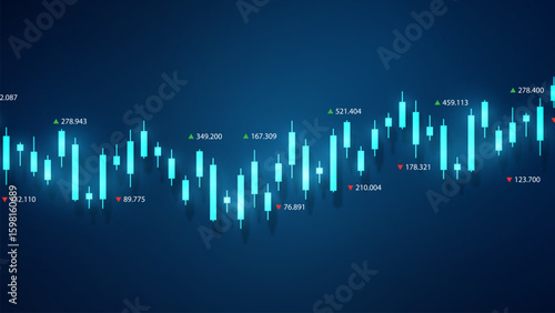 Business candle stick graph chart of stock market investment trading, Bullish point, Bearish point. trend of graph vector design. Stock growth graph background, financial technology.