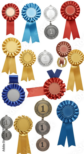 Isolated Illustration Set of Award Ribbons and Medals