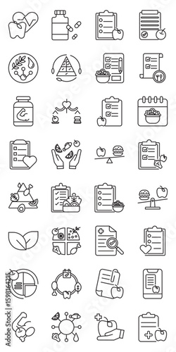 Healthy Lifestyle & Nutrition set of web icons in line style. healthy living, balanced diet, clean eating, whole foods and plant-based diet. Vector illustration