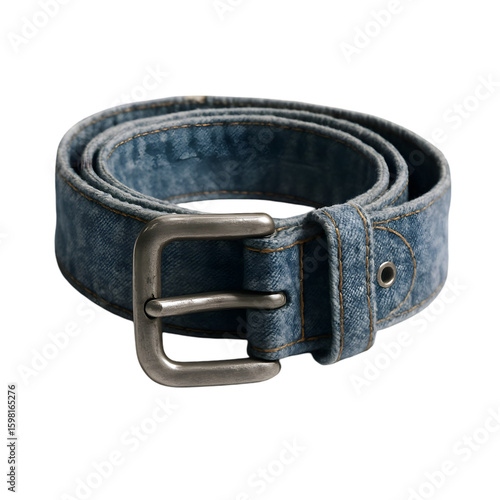 Stylish blue denim belt with a silver buckle, perfect for casual outfits and everyday wear.