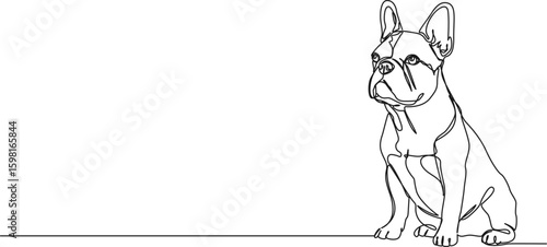 continuous single line drawing of cute sitting french bulldog, line art vector illustration