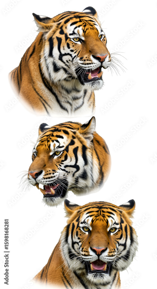 Obraz premium Isolated Photo Set Of Three Tiger Heads
