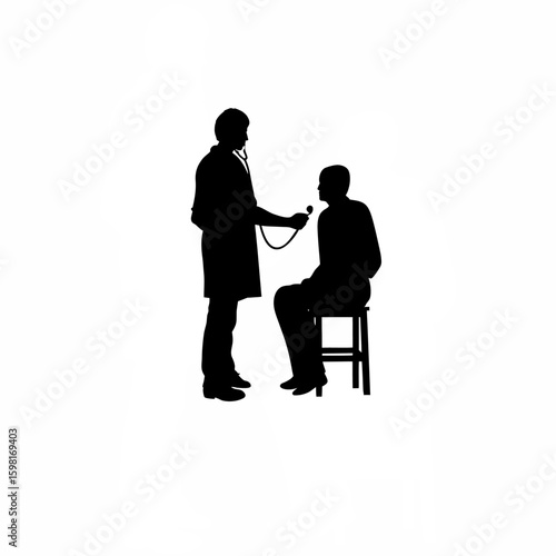 Doctor listening to patient silhouette on white background