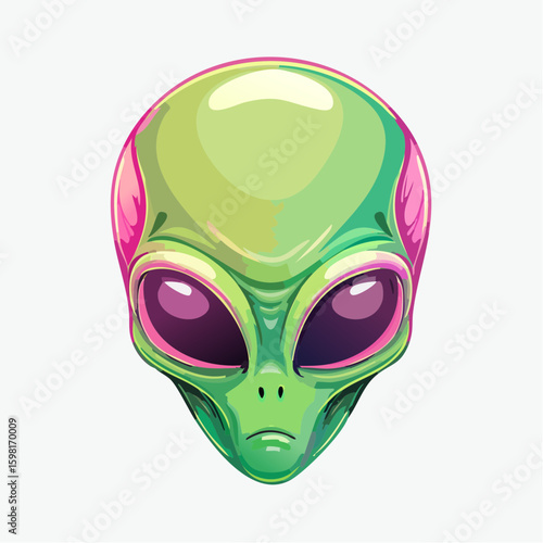 Cartoon Alien Head with Big Pink Eyes, Extraterrestrial Visitor, Sci-fi Art
