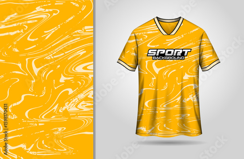 Sport jersey design with yellow grunge liquify background