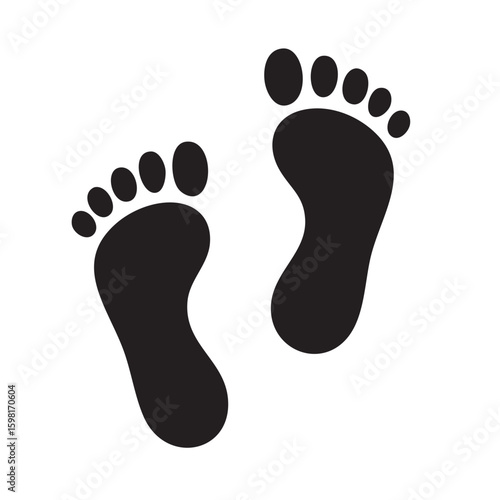 Black Footprints on White Background Simple Illustration of Human Feet Walking Forward graphic illustration shows