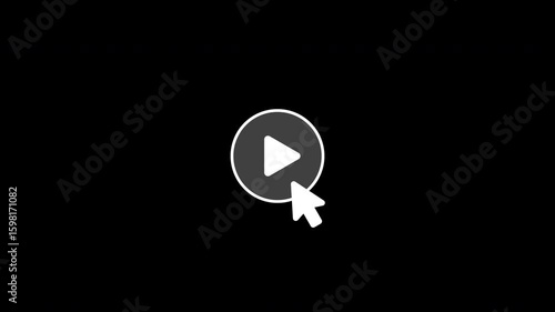 Cursor arrow clicking play and pause button motion graphic with alpha channel. Mouse pointer click media player icon animated on transparent background.
