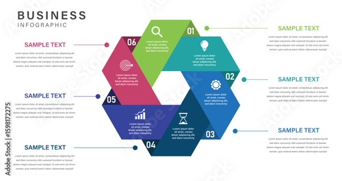 Venn diagram business infographic circle chart template 6 steps options for presentation with venn diagram elements, Business step infograph for presentation