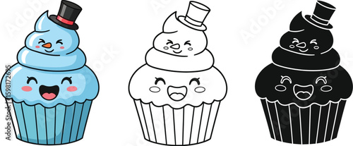 Cute cupcake vector illustration kawaii cupcake with hat cartoon cupcake dessert sweet food bakery treat