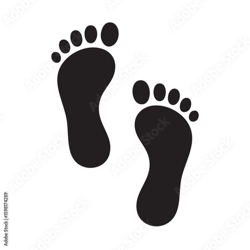 Two Black Footprints on a White Background Depicting Walking Movement or a Path Forward The