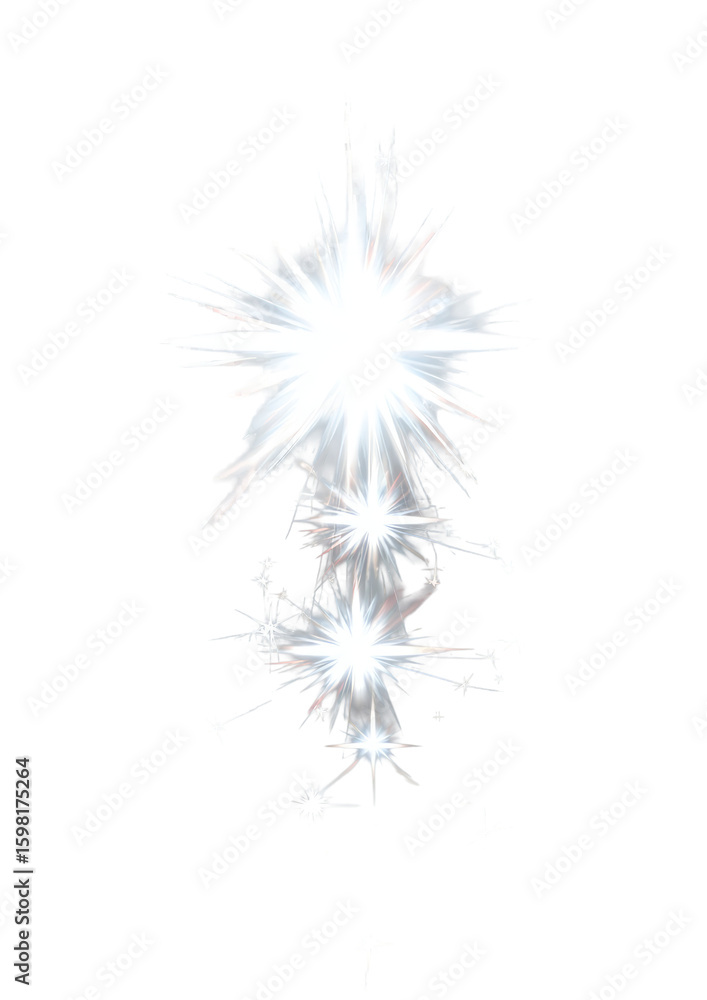 Fototapeta premium Sparkling, radiating light bursts forming a stylized tree-like structure against a black background