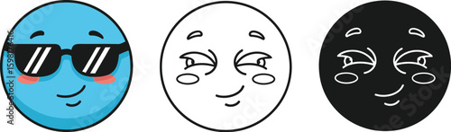 Emoji cool face vector illustration emoticon expression happy cartoon smile character design graphic art