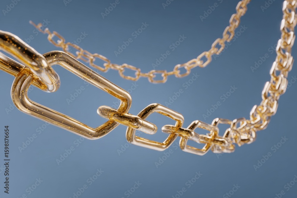 Fototapeta premium Elegant Gold Chains Displayed Against a Soft Blue Background