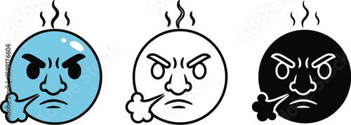 Angry steaming face emoji set anger frustration cartoon expression upset mad furious irritation annoyance  100