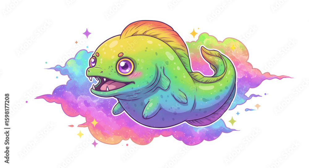Obraz premium Rainbow Pixel Art Fish in a Magical Cloud
