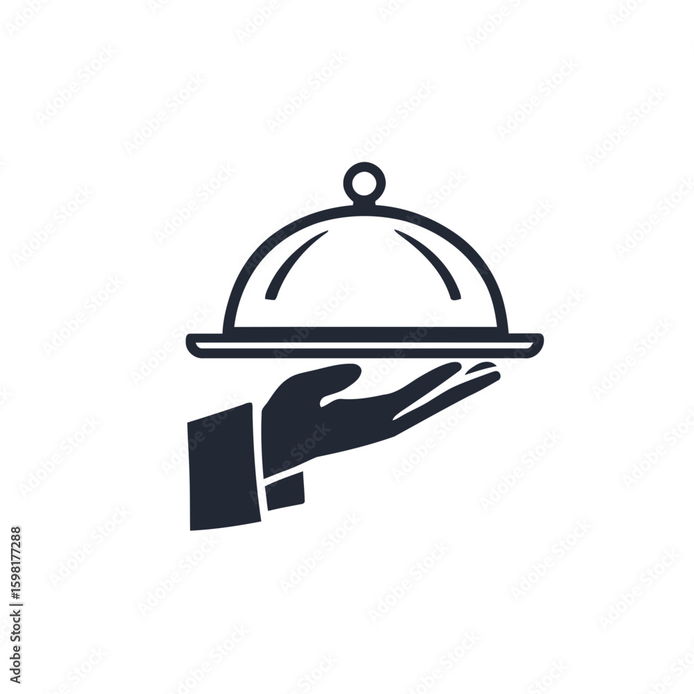Fototapeta premium Silver restaurant cloche vector icon on a white or black background for food service, menu, and kitchen design