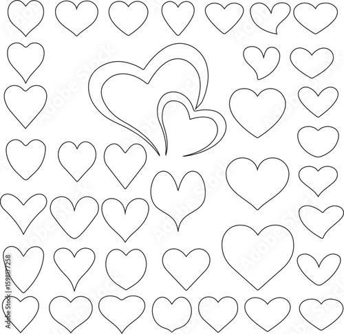 set of vector hearts, set of hearts, set of red hearts, heart, love, valentine, hearts, shape