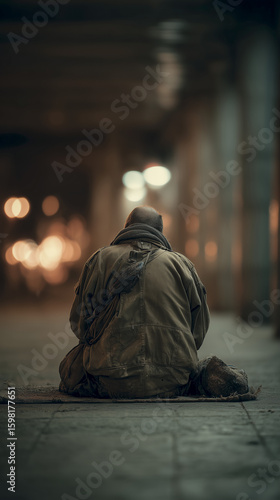 Homeless Man Sleeping on Street Begging for Dignity
