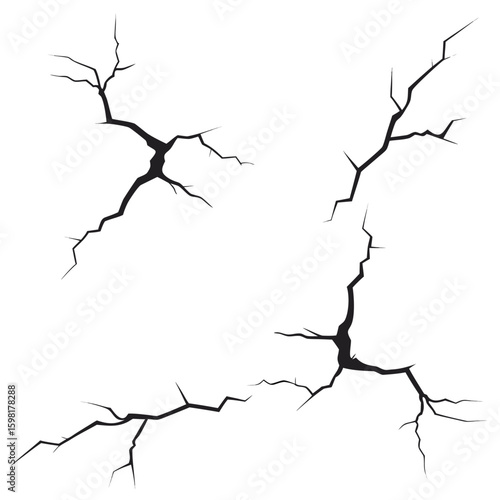 Four Black Cracked Lines Isolated on White Background vector 1