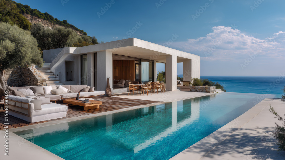 Fototapeta premium Luxury Cozy Villa with Private Pool and Natural Surroundings