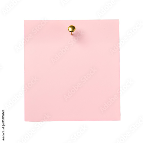 Isolated Pink Sticky Note With Gold Tack on Transparent Background