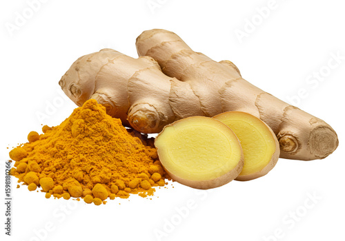 Isolated Photo Ginger Root and Ground Ginger