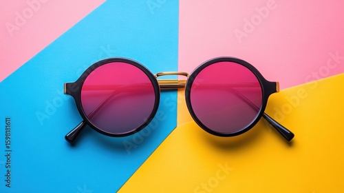 Trendy sunglasses on vibrant background