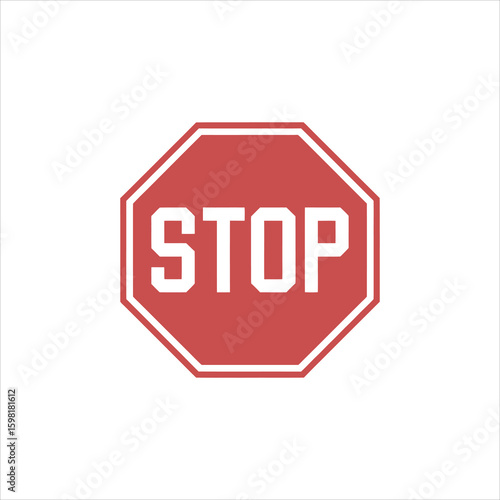 Red octagonal stop sign with white border and white lettering traffic sign road sign