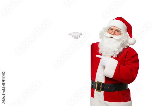 Isolated Photo Santa Claus Pointing on Transparent Background