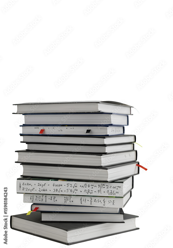 Fototapeta premium Isolated Photo Stack of Books With Bookmarks