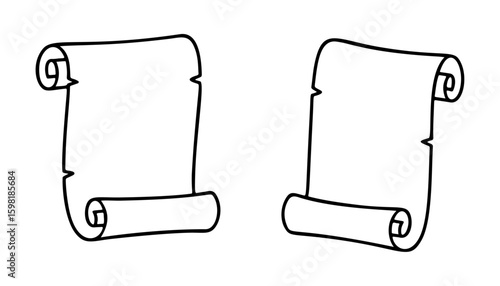 Scroll black and white icons set clean line art, doodle style. Ideal for logo, tattoo, app, coloring book, web design, infographics, banner, poster, and more. Vector illustration