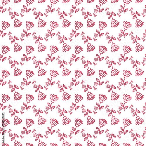 Seamless Floral Pattern With Minimalistic Red Flowers on a White Background