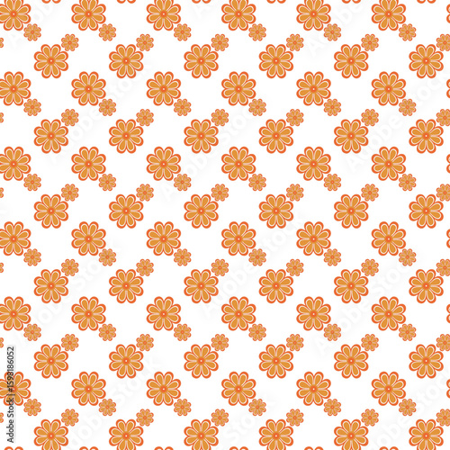 Seamless Orange Floral Pattern With Retro Flower Design on White Background