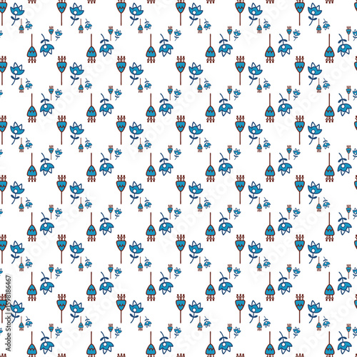 Seamless Pattern of Stylized Blue Flowers on White Background