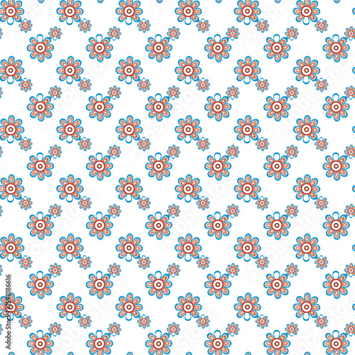Seamless Pattern with Decorative Colorful Floral Motifs on White Background