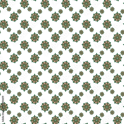 Seamless Pattern with Geometric Floral Motifs in Brown and Green Tones