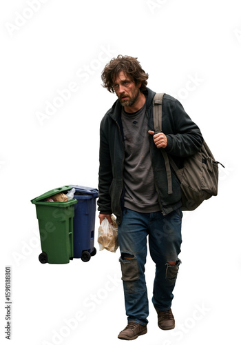 Isolated Photo Homeless Man Scavenging for Food