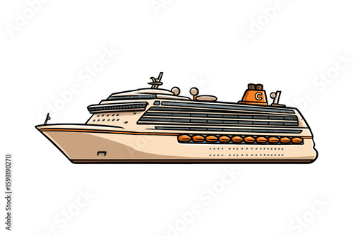 Illustration of a cruise ship with an orange logo isolated on white background