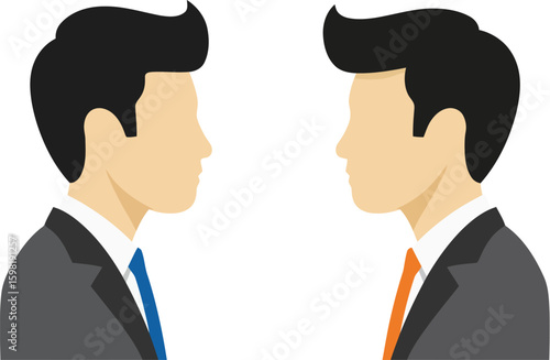 Two profile views of businessmen facing each other, representing a business meeting or negotiation.