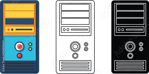 Find desktop computer tower illustration pc case vector image for graphic design and digital artwork needs