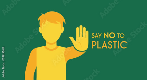 A stylized illustration of a person rejecting plastic, advocating for a plastic-free lifestyle.