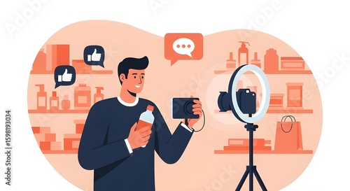 Male Vlogger Presenting Product for Social Media Live Stream