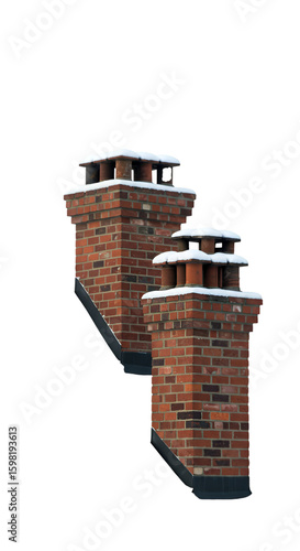 Isolated PNG: Two Brick Chimneys with Snow