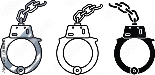 Handcuffs vector illustration set law enforcement security arrest crime metal chain police equipment drawing
