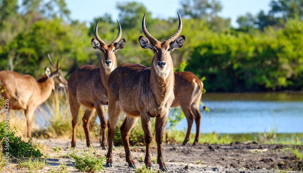 Obraz premium Antelope near water, sunny day