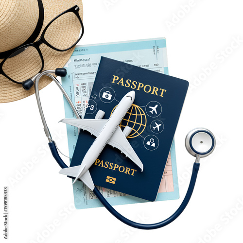 Isolated Top View Photo of Travel Health Insurance Concept